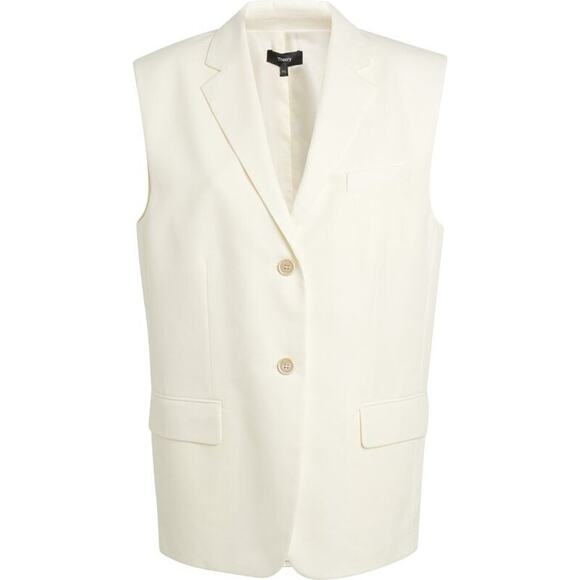 NWT Theory Boxy Oversized Vest Ivory High Twist Twill Medium Large - Picture 2 of 12